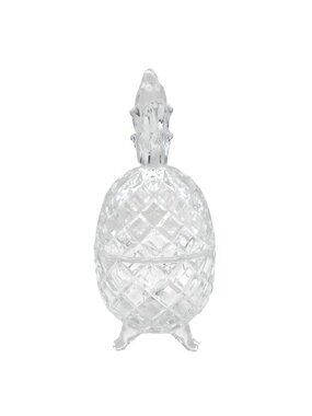 Vintage Poltar Diamond Cut Lead Crystal Pineapple Footed Trinket Box Candy Dish